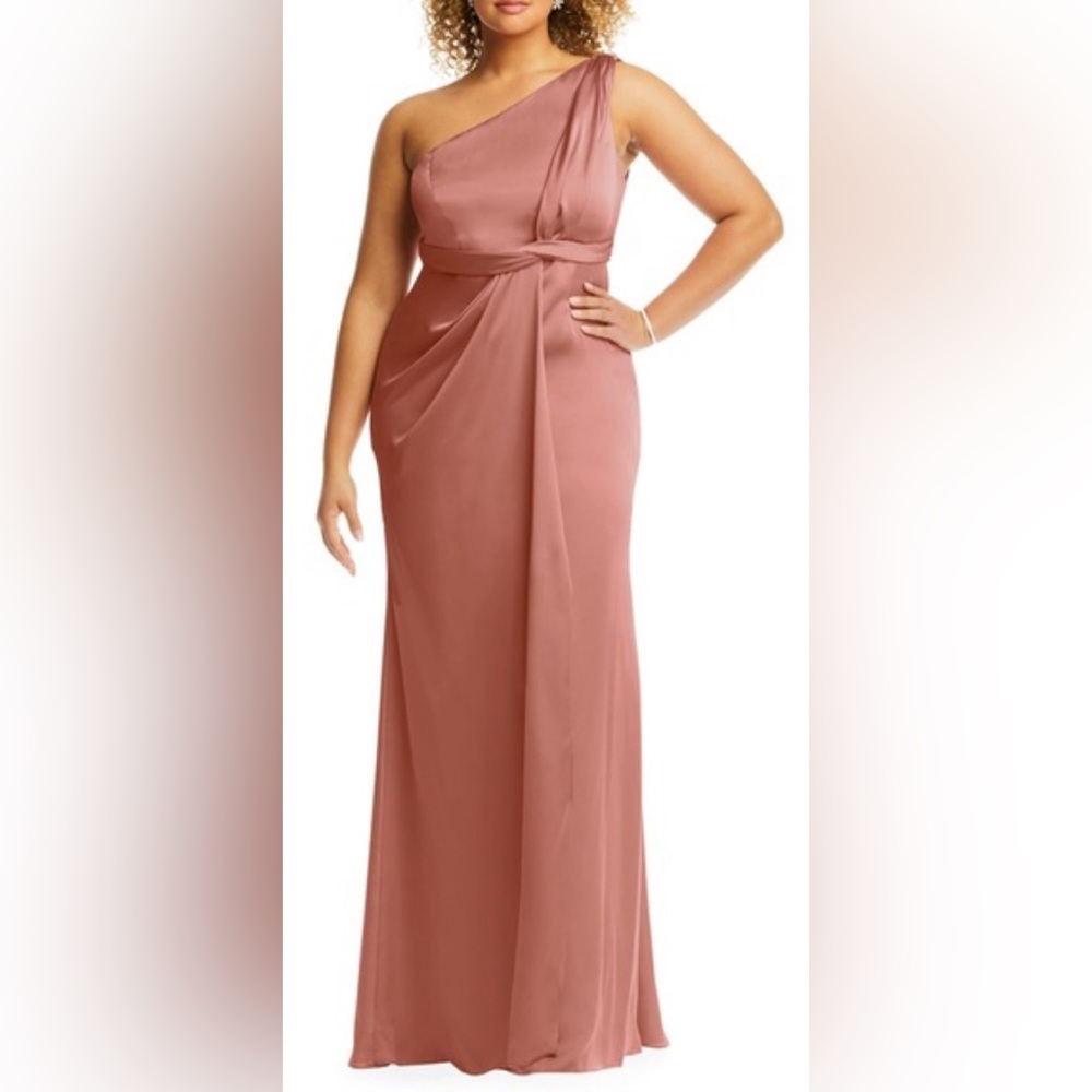 Dessy Collection Desert Rose One-Shoulder Satin Gown Size 14 NWT